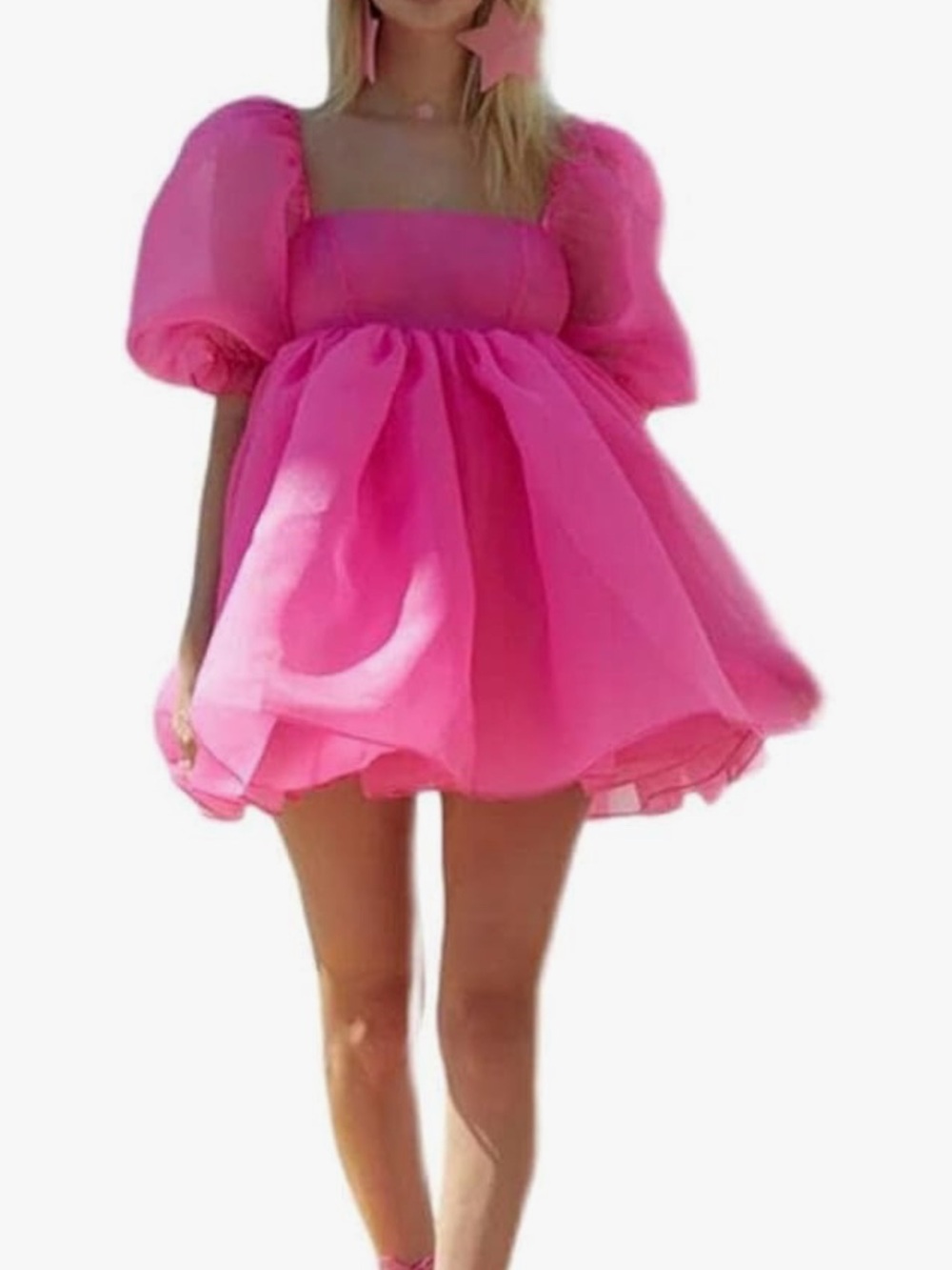 Pink Puffy Babydoll Dress - Women